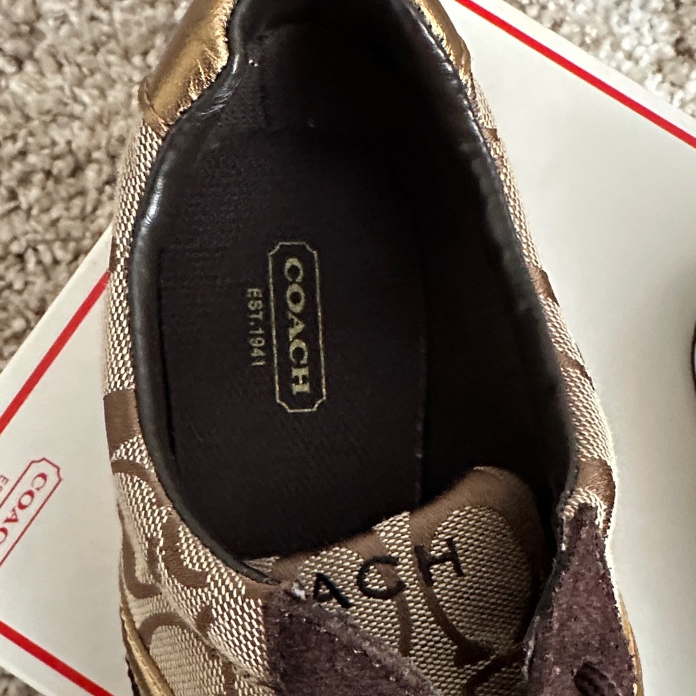 Coach Brown and Gold Patterned Sneakers. New - Picture 4 of 7